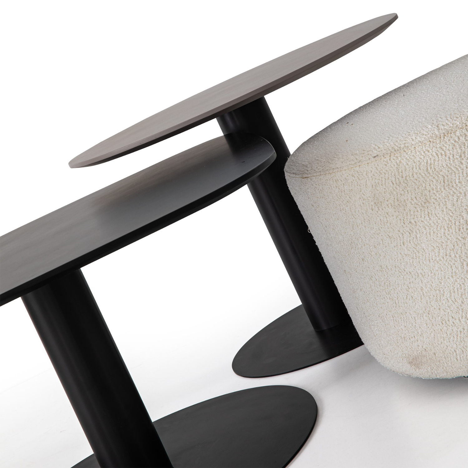 Benny Set – 3’lü Sehpa + Puf – Siyah (Black Sets)