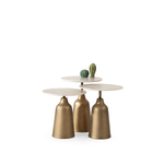 Beige Zigon Sehpa – 3’lü Set – Beyaz / Pirinç Ayak